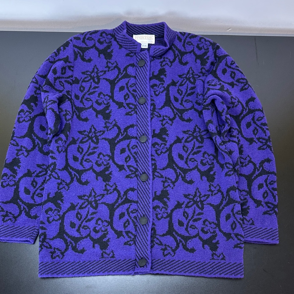 Pendleton Wool Blend Deep Purple Floral Pattern Button Sweater Cardigan M - Picture 10 of 10